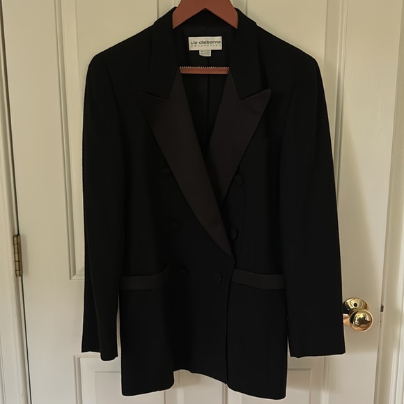 Liz Claiborne Collection vintage Tuxedo Jacket Blazer 100% Wool Size 6 - Picture 2 of 16